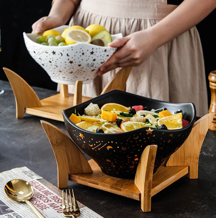 Nordic ceramic baking bowl household hotel tableware salad bowl simple wooden