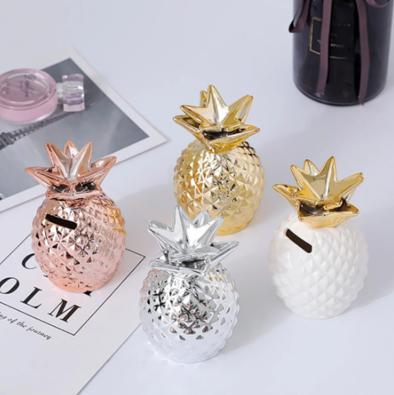 Ceramic Pineapple Piggy Bank Money Saving Box Creative Gold Pineapple Ananas