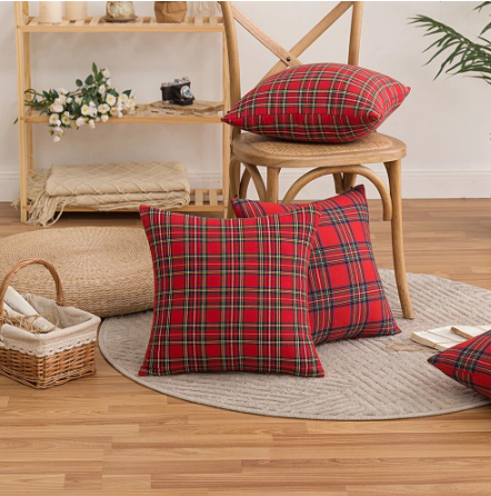 Red Christmas Double Line Cushion Cover 50x50/30x50cm Simple Geometric Pattern