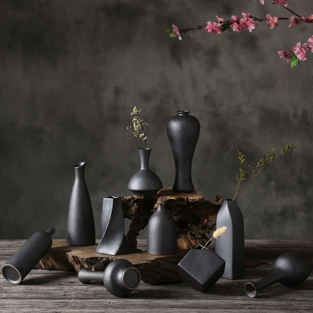 Black Ceramic Japanese Style Vase Home Living Room Creative Hydroponic