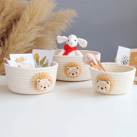 Cartoon Animals Hand Woven Storage Basket Kids Toys Desktop Organizer