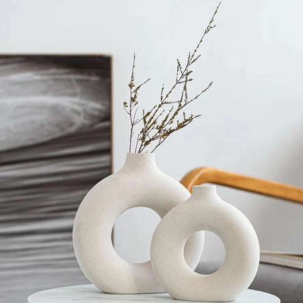 Ceramic Vase Circular Hollow Vase Donuts Flower Pot For Home Office Living Room