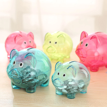 Transparent Plastic Money Saving Box Case Coins Piggy Bank money Cartoon Pig