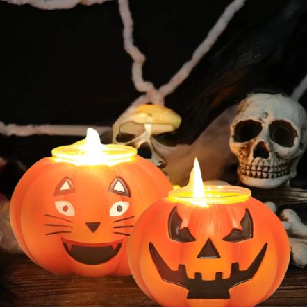 Halloween Pumpkin Candle Ghost Face Candlestick Resin Tealight Holders
