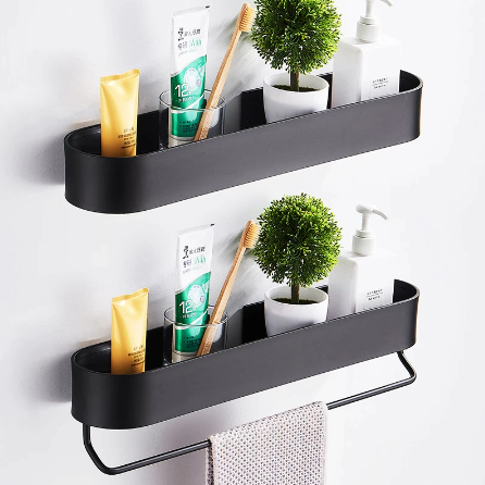 Bathroom Shelf Rack Wall Mounted Shelves Bath Towel Holder Black Shower