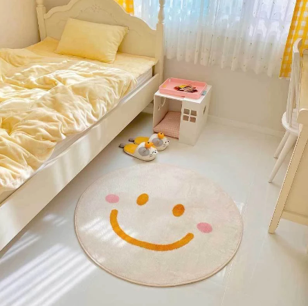 Sunflower Rug Round Carpet Bedroom Bedside Plush Blanket Mat Cute Smiley Non-Slip Mat