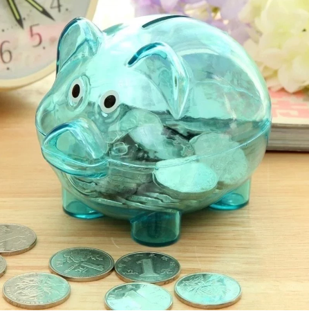 Transparent Plastic Money Saving Box Case Coins Piggy Bank money Cartoon Pig