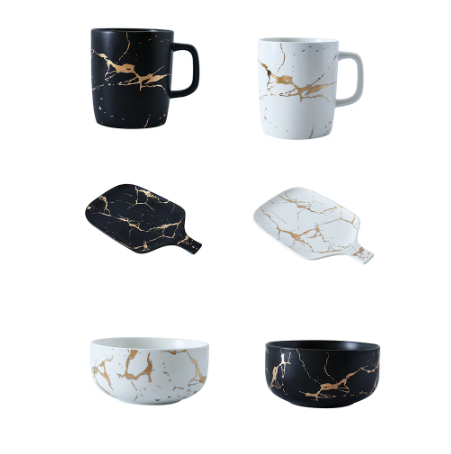 Best Gold Marble Glazes Ceramic Party Tableware Set Porcelain Breakfast Plates