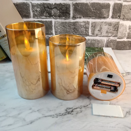 Golden Glass Remote Control Candle Light Simulation LED Rechargeable Electronic Candle