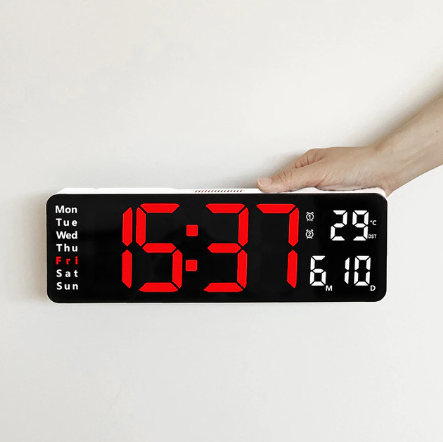 Large Digital Wall Clock Remote Control Temp Date Week Display Power Off Memory Table Clock