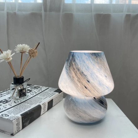 Ins Style Mushroom LED Table Lamp Glass Moon Earth Striped Bedside Glass Desk Lamp