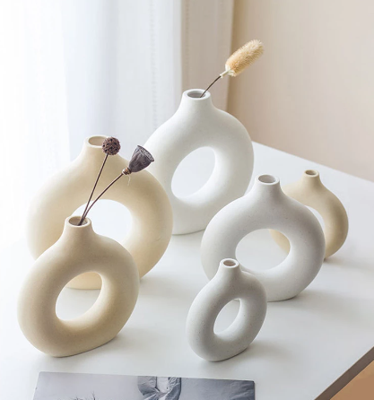 Ceramic Vase Circular Hollow Vase Donuts Flower Pot For Home Office Living Room