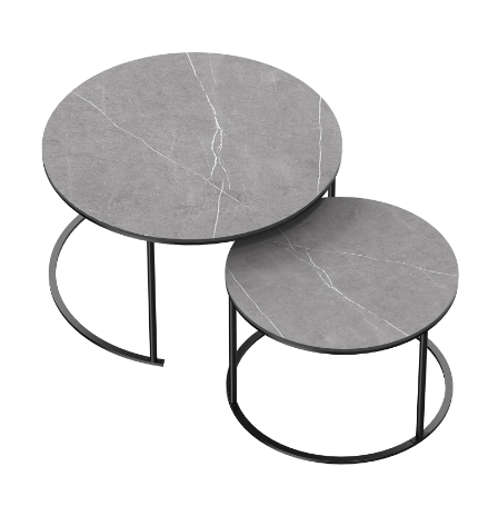 Modern Nesting Round Grey Marble Top Coffee Table Set Sintered Stone Table