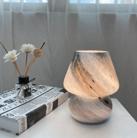 Ins Style Mushroom LED Table Lamp Glass Moon Earth Striped Bedside Glass Desk Lamp